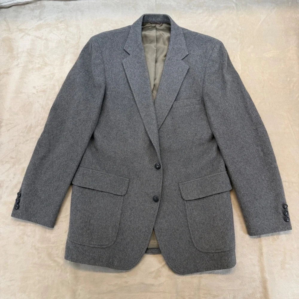 di Benedetto Sport Coat Mens 42 Grey Camel Hair Blend Two Button Blazer